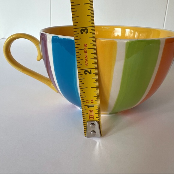 Vintage Hand Painted Cabana Stripes Cup & Saucer Set of 2 Canhome Thailand - Picture 3 of 13